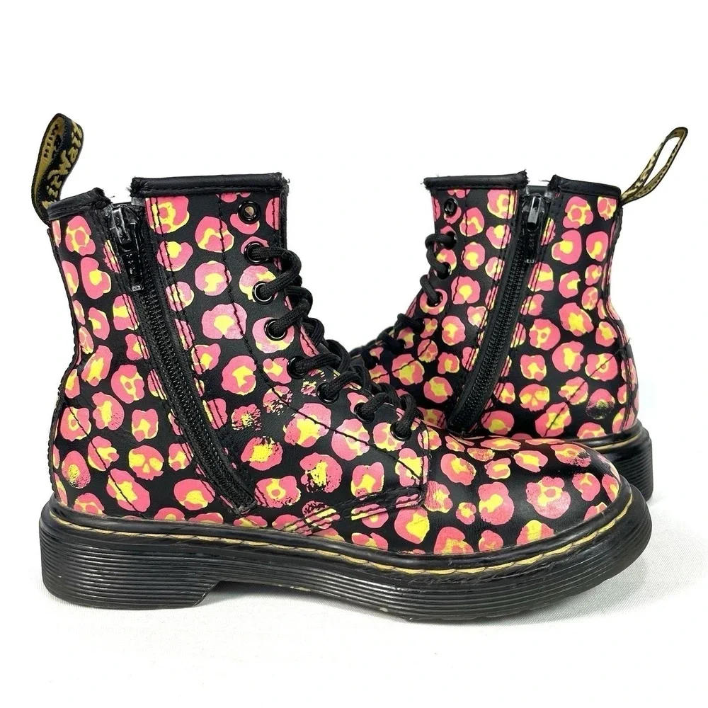 Dr. Martens 1460 Kids Size 1 Pink‎ Leopard Print Side Zip Boots